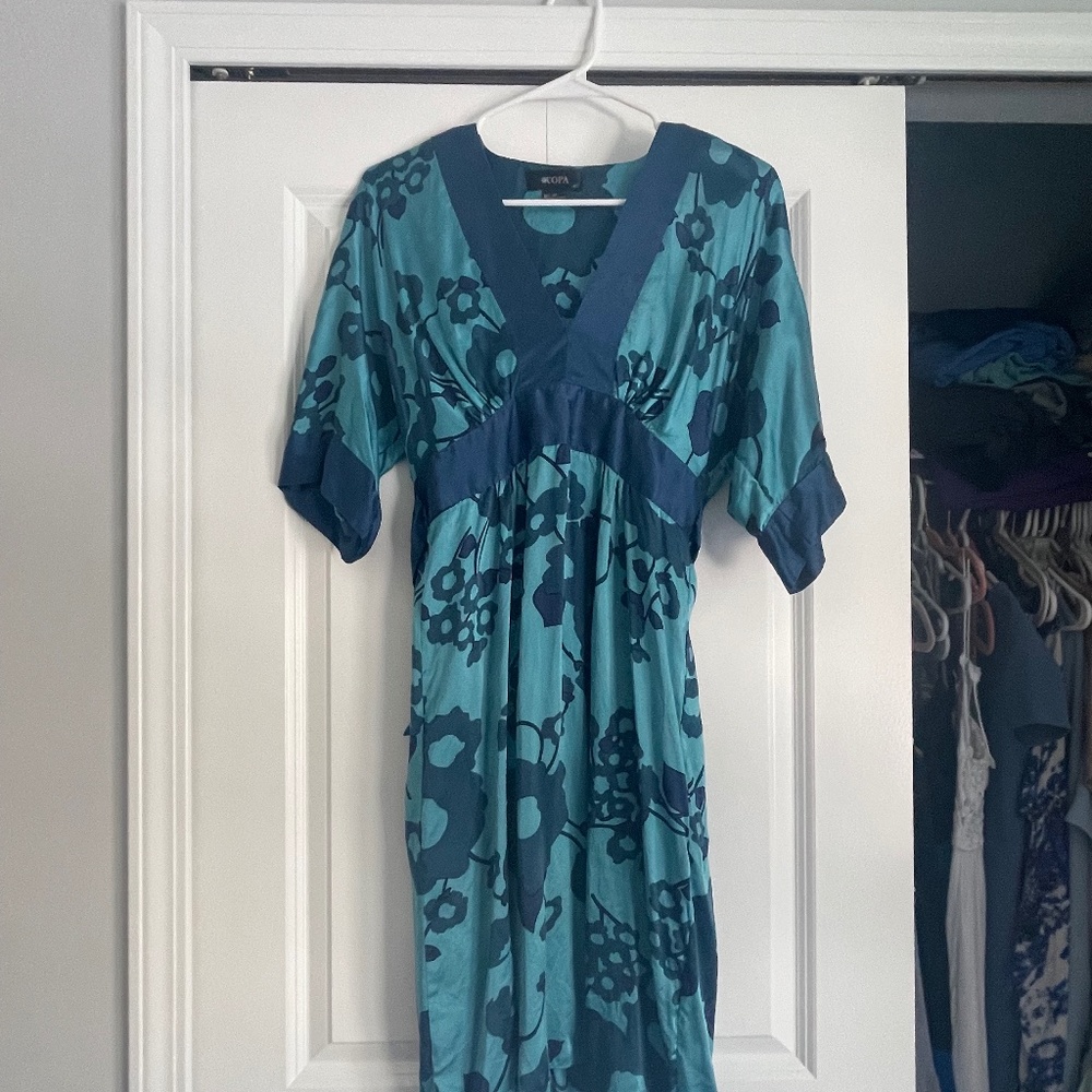Kopa Blue Silk Dress, Size Medium